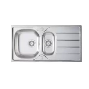 Image of Fresssh Large 1.5 Bowl Sink and Drainer 965x500x155mm With Mixer Tap - Chrome