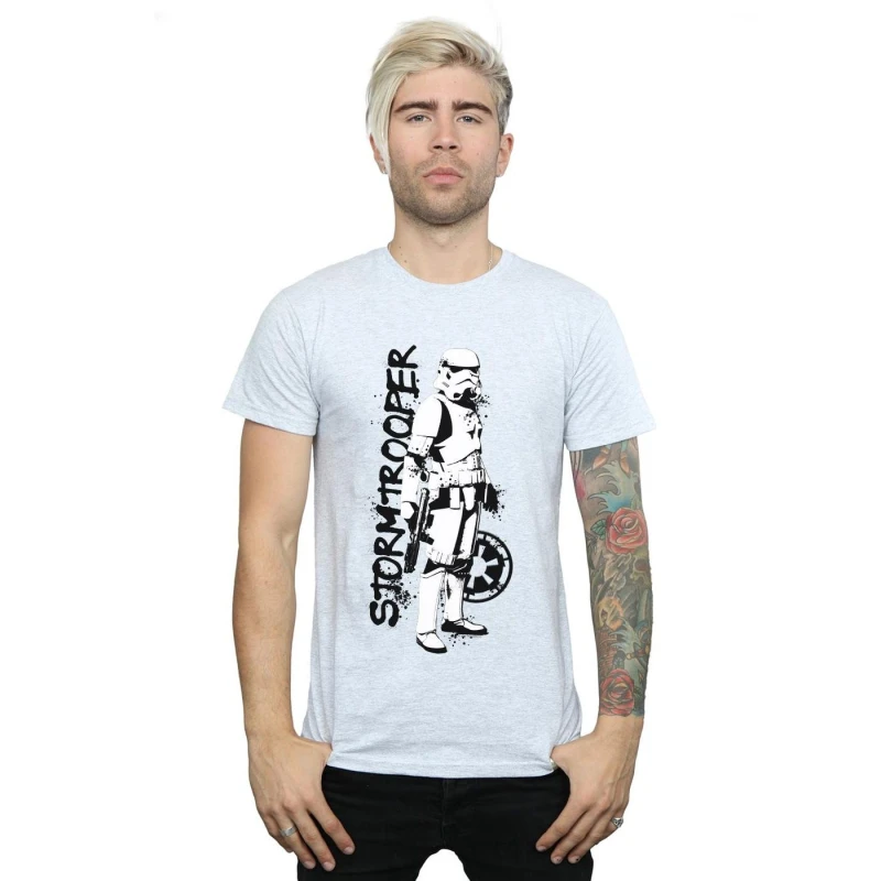Image of Star Wars Star Wars Men The Mandalorian Splat Stormtrooper T-Shirt in Grey Size: Small Grey S Male 5059568223456