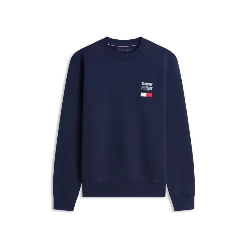 Image of Tommy Hilfiger Mens Embro Flag Crew Sweatshirt Crew Sweaters S Blue 52248718350