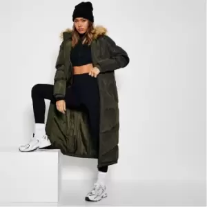 Image of I Saw It First Faux Fur Hooded Longline Puffer Coat - Green