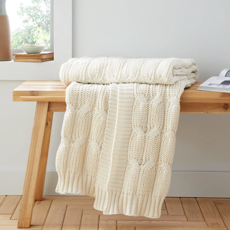 Image of Catherine Lansfield Chunky Marl Knit Cosy Blanket Throw Throws 130x170cm Cream 42625769001
