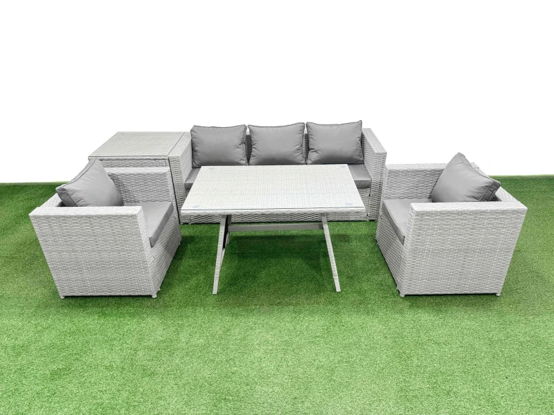 Image of Fimous Outdoor PE Rattan Sofa Armchair Set with Side Table 6 Pieces in Light Grey Light Grey Unisex