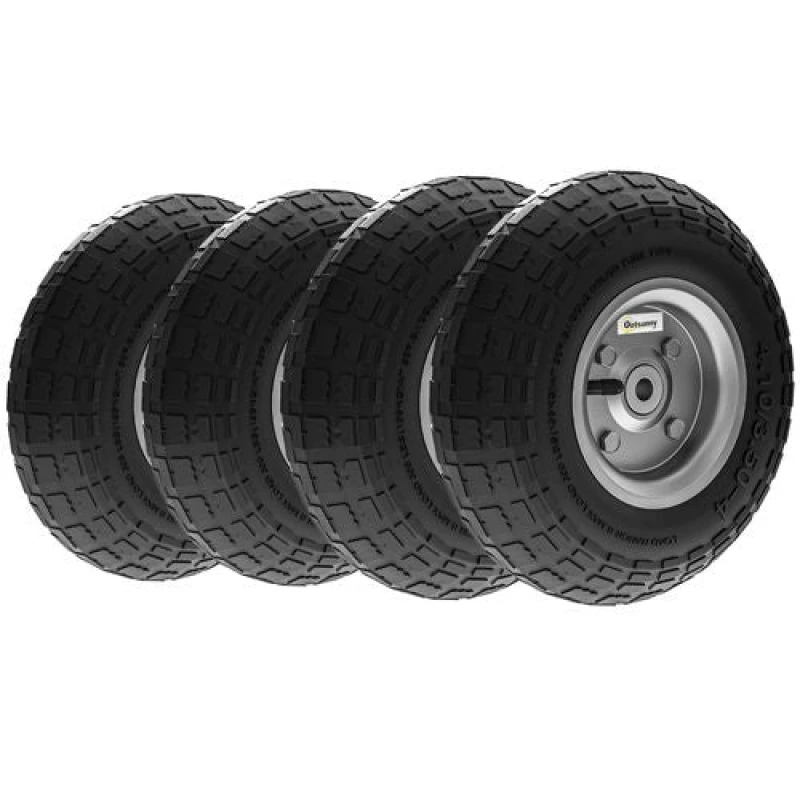 Image of Outsunny Set of Four 10\" Pneumatic Wheels for Barn Carts - Garden Cart Black TJ Hughes 5063603010352