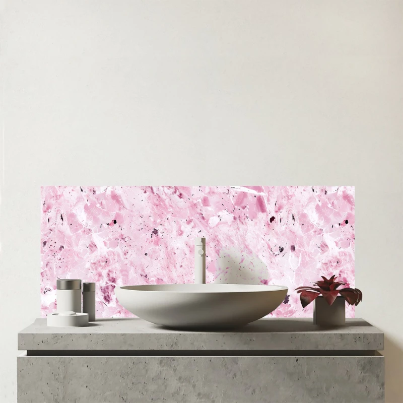Image of Warren Reed - Designer Plush Pink Quartz Effect Glass Bathroom Splashback Pink Unisex