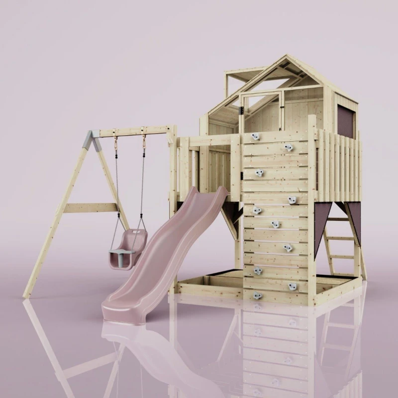 Image of OutdoorToys PolarPlay Kids Garden Climbing Tower & Playhouse - Swing Eerika Rose in Beige Beige Unisex