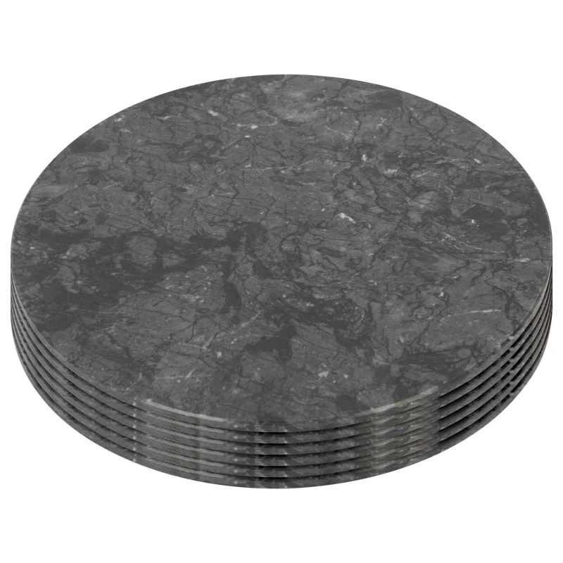 Image of Argon Tableware Round Marble Placemats - 30cm - Pack of 6 in Black Unisex