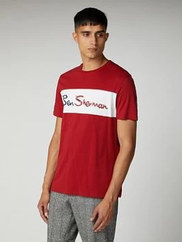 Image of Ben Sherman Cut And Sew Branded T-Shirt - Bordeaux, Bordeaux, Size S, Men