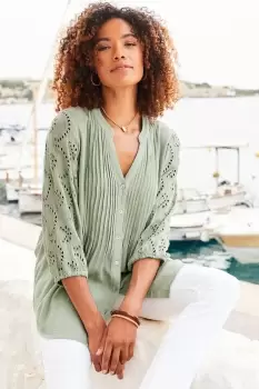 Image of Pretty Broderie Sleeve Crinkle Blouse