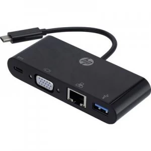 Image of USB VGA RJ45 Adapter 1x USB 3.0 connector C 1x VGA socket USB 3.0 port A USB C socket RJ45 8p4c socket Black