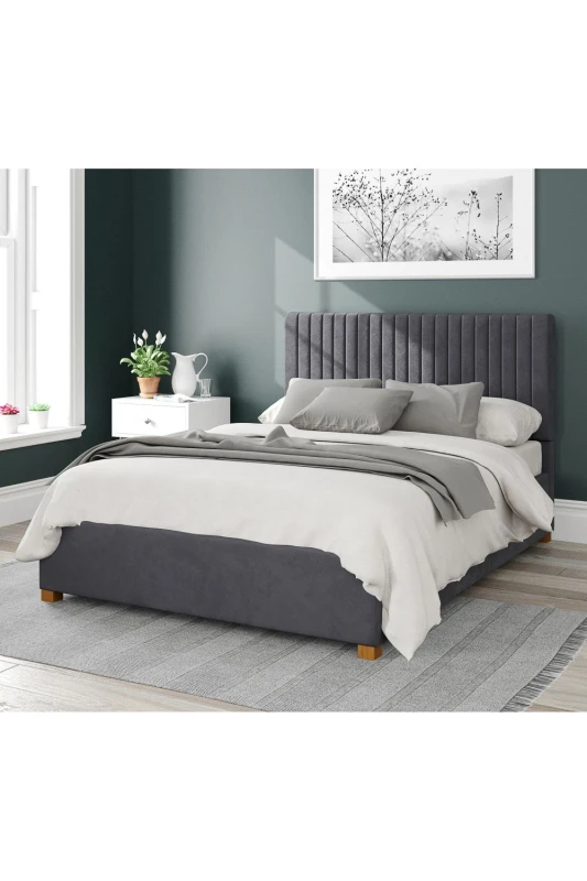 Image of Aspire Aspire Grant Upholstered Ottoman Storage Bed, Plush Velvet Fabric in Grey Size: Double Grey Double Unisex 5057632171054