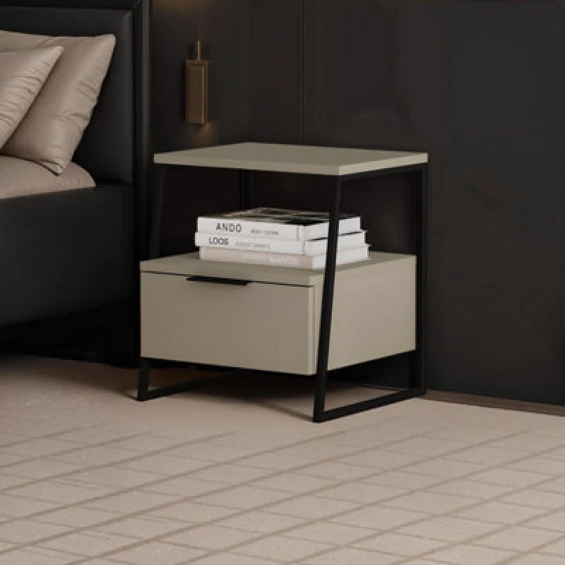 Image of FWStyle FWStyle Sage Green 1 Drawer Bedside Table Nightstand Black Metal Green One Size Unisex 5056413133199