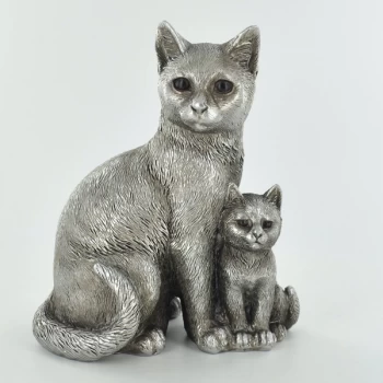 Image of Antique Silver Cat & Kitten Standing Ornament