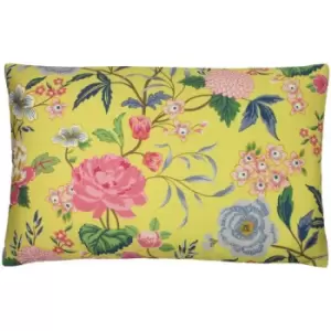 Image of Azalea Floral Print Velvet Cushion Cover, Bamboo, 40 x 60 Cm - Furn