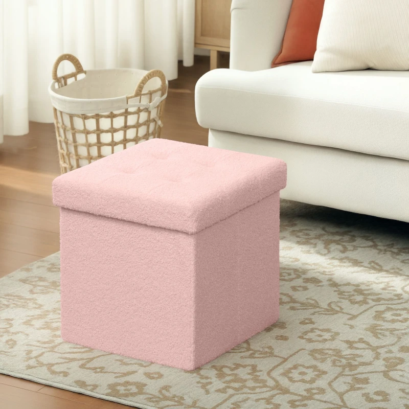 Image of HOMCOM HOMCOM Foldable 37.6L Storage Ottoman, Sherpa Fleece Ottoman Storage Box in Pink Pink One Size Unisex 5063603618008