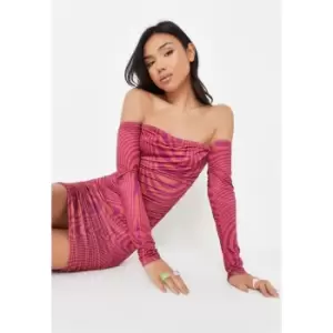 Image of Missguided Slnky Ruched Mini Drss s Lyr Wave - Pink