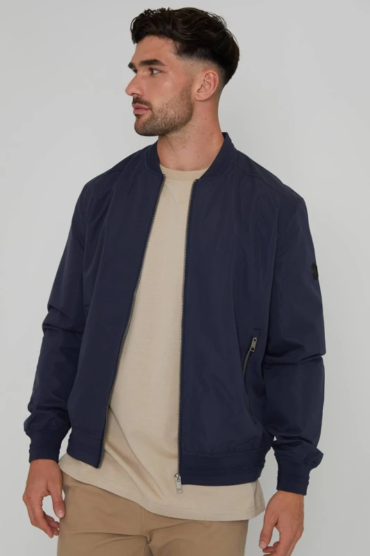 Image of Threadbare Showerproof Classic Bomber Jacket - Blue Blue M