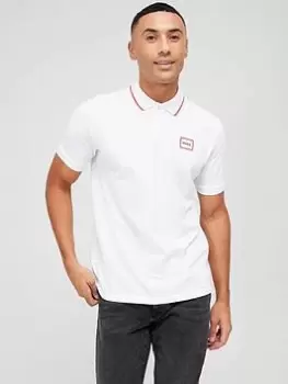 Image of HUGO Demlock Tipped Collar Polo Shirt - White Size M Men