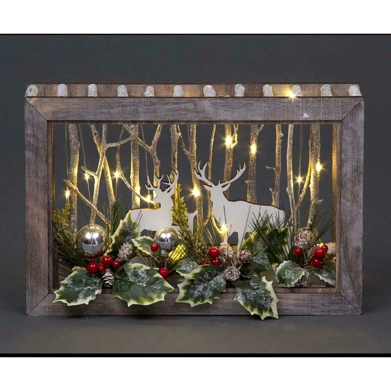 Image of Shatchi B/O LED Wooden Reindeer Scene - Rectangle Shape - W38xD6.5xH25cm Brown