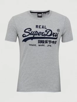 Image of Superdry Vintage Label Embroidered T-Shirt, Grey Marl, Size S, Men