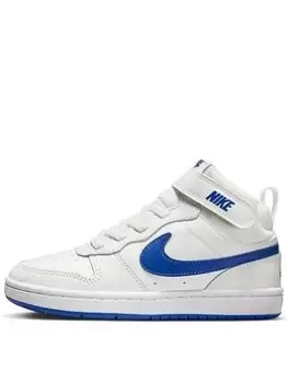 Image of Nike Younger Kids Court Borough Mid 2 Hi Top Trainers, White/Blue, Size 2 Older