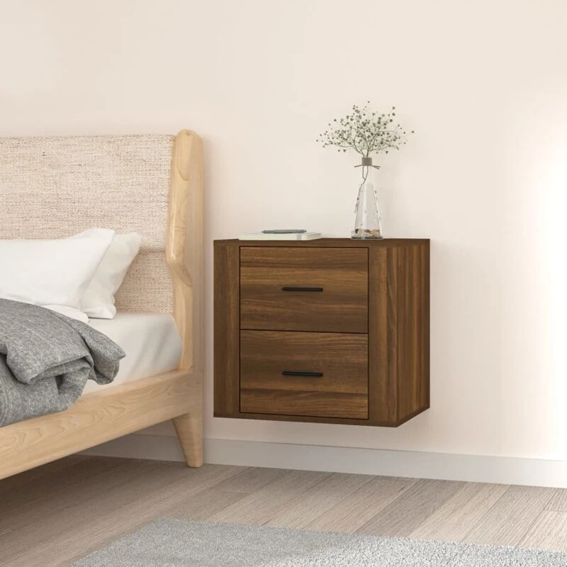 Image of Vidaxl Wall-mounted Bedside Cabinet Brown Oak 50X36X47 Cm, Brown 816863