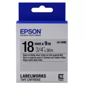 Image of Epson LK-5SBE (C53S655013) Original Black on Matte Silver Label Tape 18mm x 9m