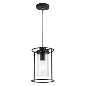 Image of Single Ceiling Pendant, 1 Light E27, Black, Clear Glass - Luminosa Lighting