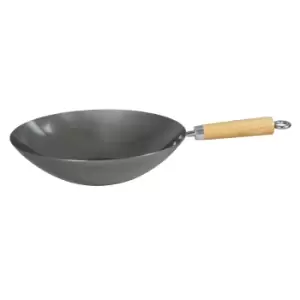 Image of Dexam 30cm Heavy Gauge Uncoated Carbon Steel Wok Silver