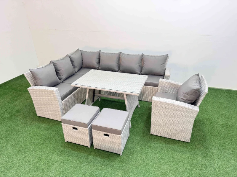 Image of Fimous Garden Outdoor Rattan Furniture Set with Armchair 9 Seater in Light Grey Light Grey Unisex