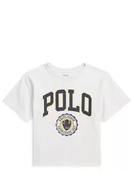 Image of Ralph Lauren Girls Varsity Polo T-Shirt - Deckwash White, Off White, Size Age: 16 Years=Xl, Women