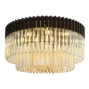 Image of Luminosa Lighting - Luminosa Poland Ceiling Lamp Round 12 Light E14, Matt Black, Cognac Sculpted Glass, Item Weight: 28.4kg