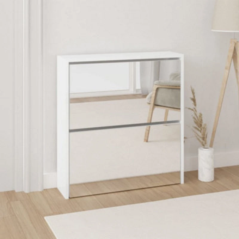 Image of Vidaxl Shoe Cabinet With Mirror 2-Layer High Gloss White 63X17X67 Cm