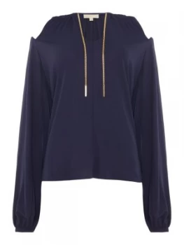 Image of Michael Kors Solid slit detail top Blue