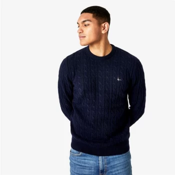 Image of Jack Wills Marlow Merino Wool Cable Knitted Jumper - Navy