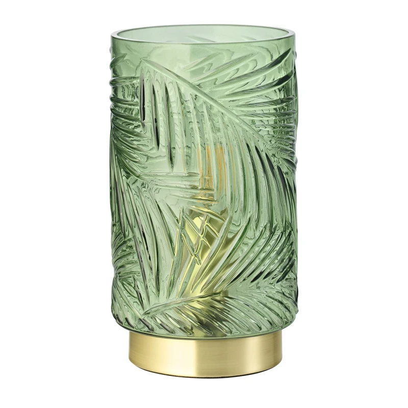 Image of Happy Homewares Modern Palm Tree Glass Table Lamp with Satin Metal Base in Dark Green Dark Green Unisex