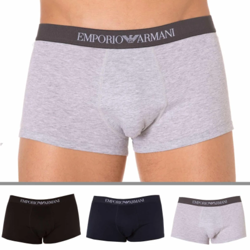 Image of Emporio Armani 3 Pack Pure Cotton Boxers - Black - Navy - Grey XL