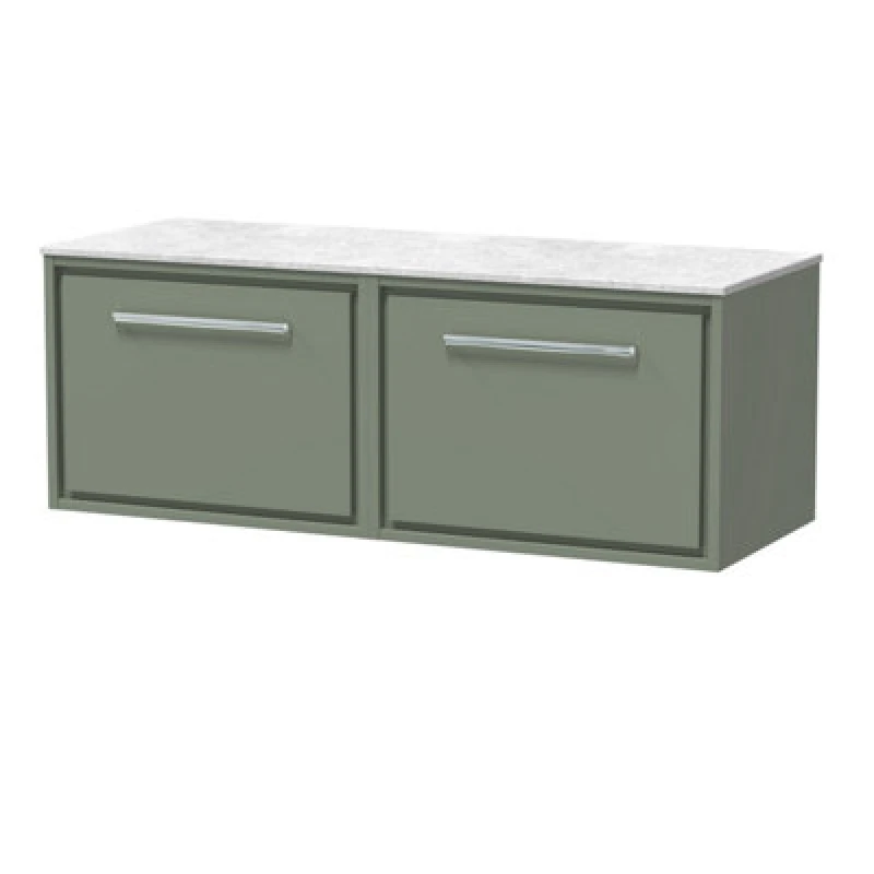 Image of Balterley 1200mm Wall Hung Single Drawer Vanity with Marble Worktop - Fern Green Green Unisex