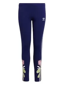 Image of adidas Originals Junior Girls Floral Leggings - Navy/White, Size 7-8 Years, Women