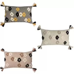Image of Furn - Benji Tufted Diamonds 100% Cotton Tasselled Cushion Cover, Natural, 30 x 50 Cm
