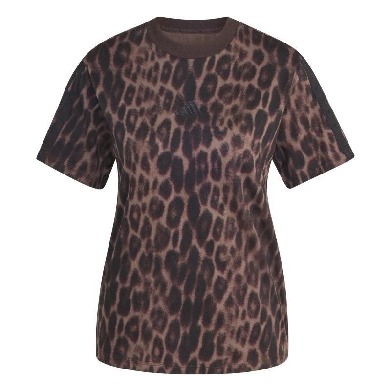 Image of adidas Essentials 3 Stripe T-Shirt Womens Leopard Print female S (8-10)