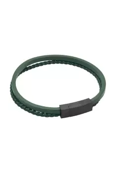 Image of Multi Row Green Recycled Leather Bracelet with Black IP Plated Clasp 22cm