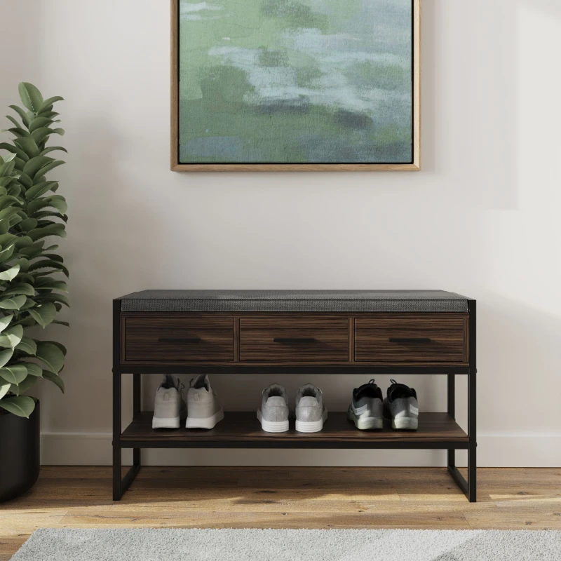 Image of GFW Quinn Walnut Shoe Bench with Storage