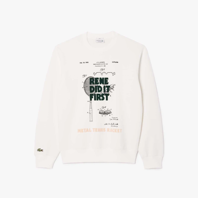 Image of Lacoste Relaxed Fit Piqu Motif Sweatshirt Cream male 2XS