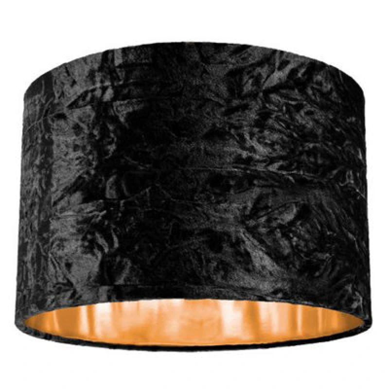 Image of Happy Homewares Modern Black Crushed Velvet 12 Table/pendant Lamp Shade With Shiny Copper Inner