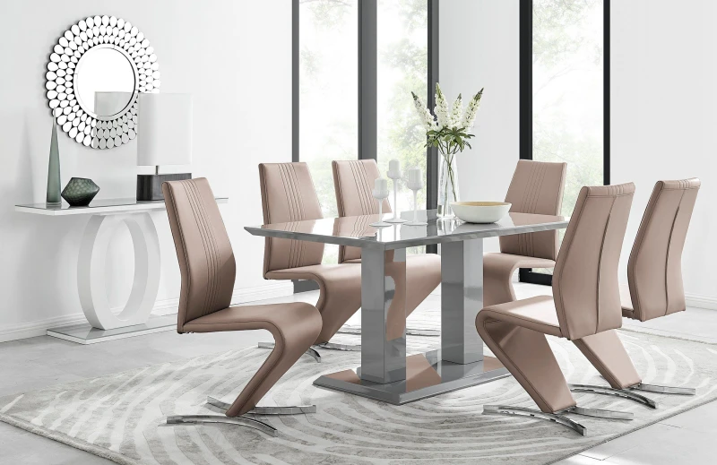 Image of FurnitureboxUK FurnitureboxUK Imperia 6 Grey Dining Table and 6 Willow Chairs in Beige Beige One Size Unisex 5056542640575