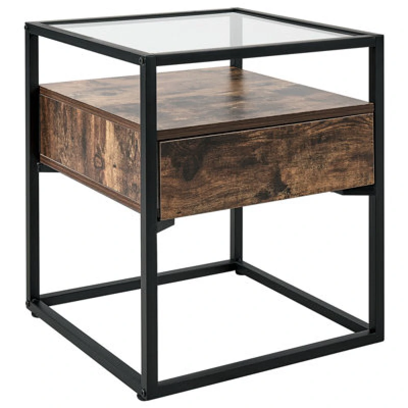 Image of Beliani Industrial Side Table Mauk Dark Brown