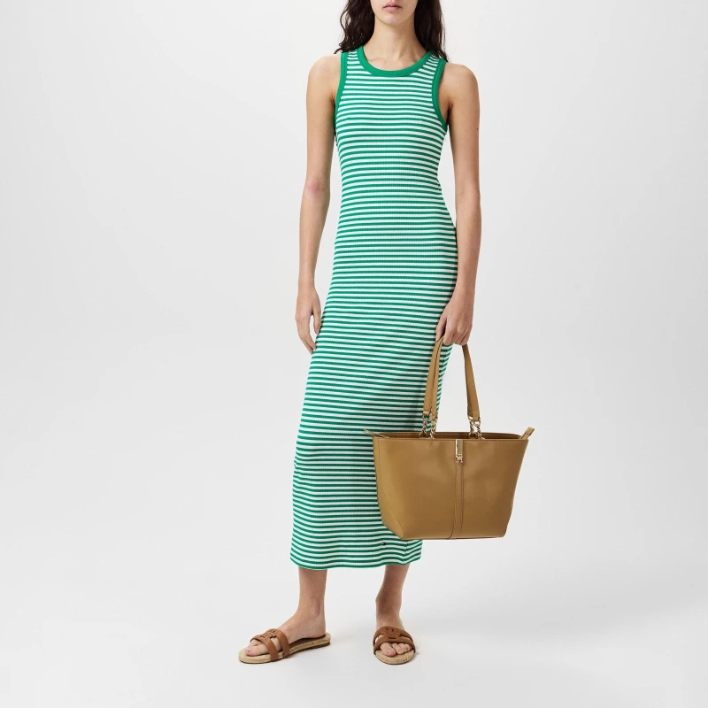 Image of Tommy Hilfiger Womens Ribbed Midi Dress Green/White female 8 (XS)