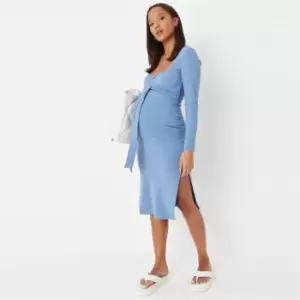 Image of Missguided Maternity Ribbed Midi Dress - Blue