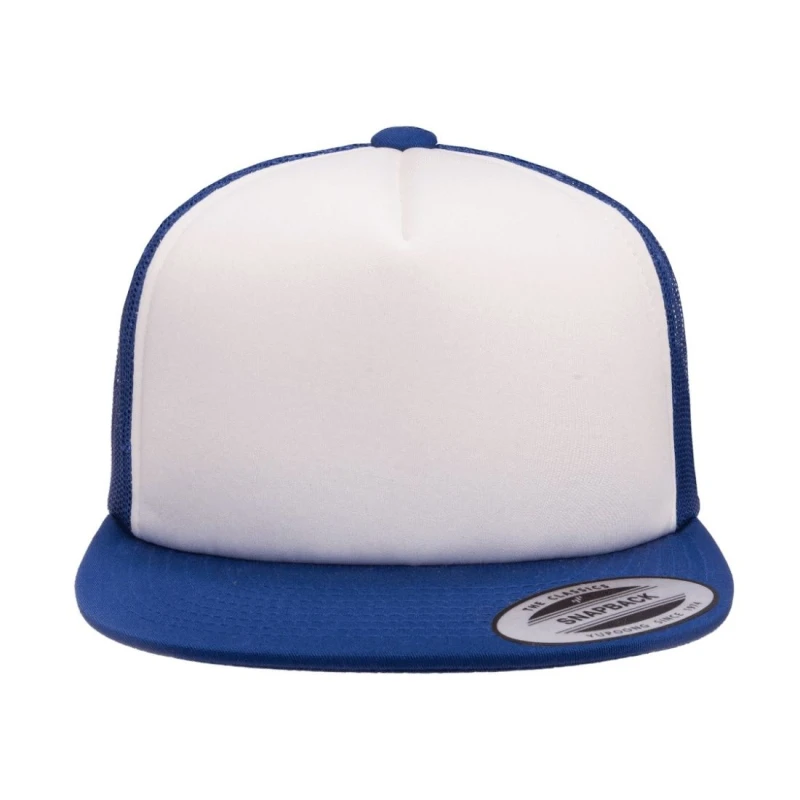 Image of Flexfit by Yupoong Mens Foam Trucker Cap With White Front in Royal Royal Male One Size