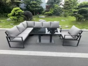 Image of Fimous 8 Seater Outdoor Dark Grey Aluminum Lounge Complete Sofa Set with Black Tempered Glass Dining Table
